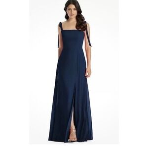 Dessy Collection Vivian Diamond Midnight Blue Tie Shoulder Dress 3042 Sz 16R